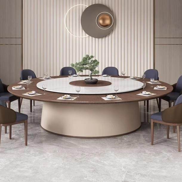 新中式酒店电动餐桌实木岩板大圆桌现代会所别墅饭厅包厢电动圆桌,淘宝优惠券,粉丝福利购,淘宝优惠卷