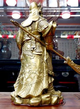 纯铜关公像武财神关二爷大刃摆件镇宅大号供奉神像店铺客厅办公室