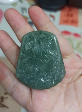 翡翠吊坠飘花凤穿牡丹凤凰