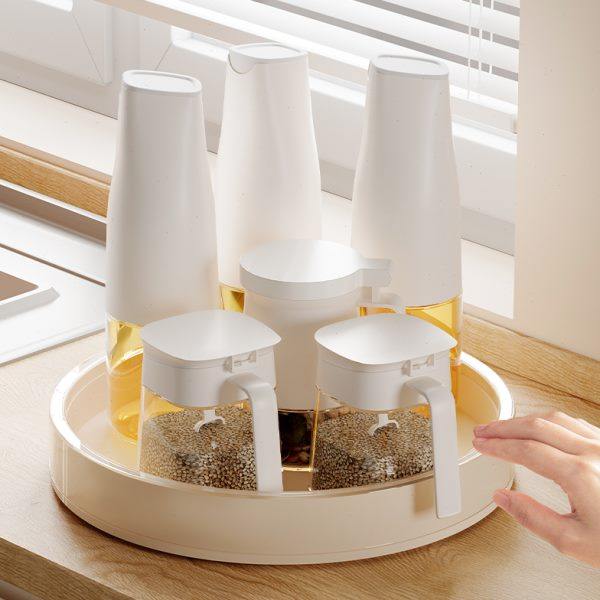 Can rotating seasoning tray multifunctional soy sauce bottle storage rack seasoning storage rack kitchen rotating salt countertop