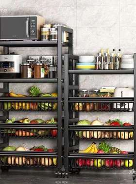 厨房置物架收纳架储物滚轮特厚落地加粗超厚多层微波炉加厚