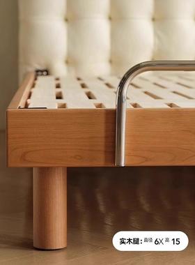 实木真皮床主卧高端大气双人床北欧简约大床奶油风软包1.8米婚床