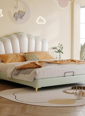 法式波浪真皮1.5米主卧奶油风1.8双人床软包储物床现代简约复古床