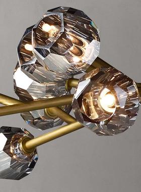 昊爽灯饰rh灯具轻奢吊灯客厅餐厅卧室全铜烟灰色水晶分子灯创意