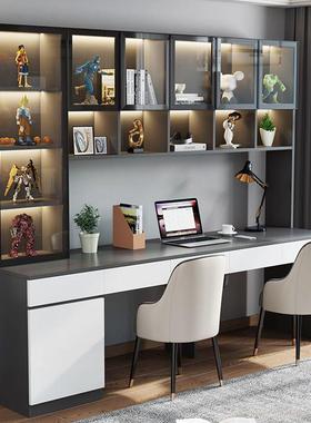 6uD实木双人书桌书架一体写字桌学生家用卧室台式电脑桌轻奢学习