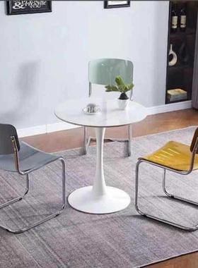 北欧轻奢岩板茶桌阳台桌家用小户型会议室接待新款岩板洽谈小圆桌