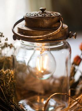 怀旧瓶子风灯小夜灯台灯派对餐桌面摆件装饰梦幻烛台庭院别墅