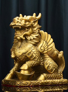 铜麒麟摆件一对纯铜财富麒麟家居客厅办公室装饰工艺品