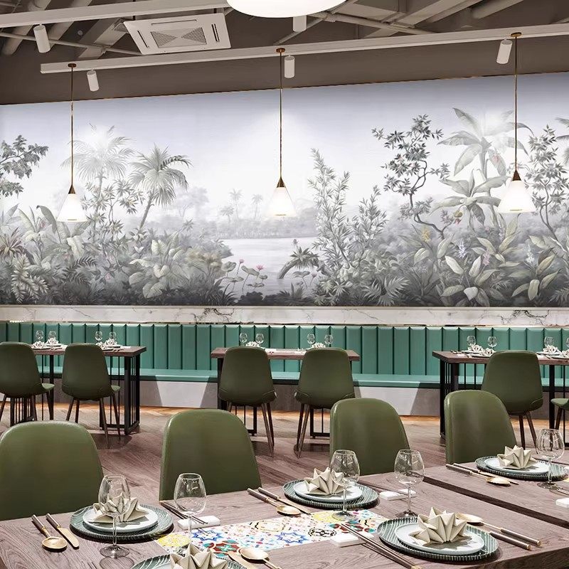 5d北欧森林主题背景墙纸植物墙布酒店餐厅沙发电视墙热带雨林壁纸,淘宝优惠券,粉丝福利购,淘宝优惠卷