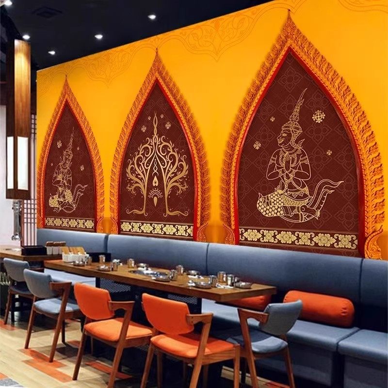 东南亚风情装饰壁纸傣族墙纸泰国奶茶店背景墙装修泰式按摩店壁画,淘宝优惠券,粉丝福利购,淘宝优惠卷