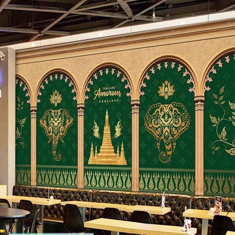 东南亚风情装饰壁纸傣族墙纸泰国奶茶店背景墙装修泰式按摩店壁画,淘宝优惠券,粉丝福利购,淘宝优惠卷