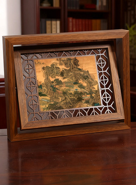 中式风手工木质相框装饰摆件家居桌面工艺品古风建筑风景画框