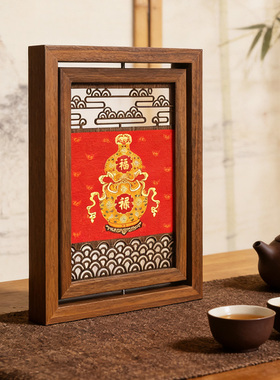 葫芦大吉福禄新中式相框摆件茶室书房桌面装饰画古典工艺品摆台