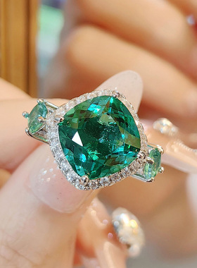 新款仿真皇家蓝宝石吊坠鸟巢肥方彩宝耳钉帕拉伊巴戒指绿钻套装