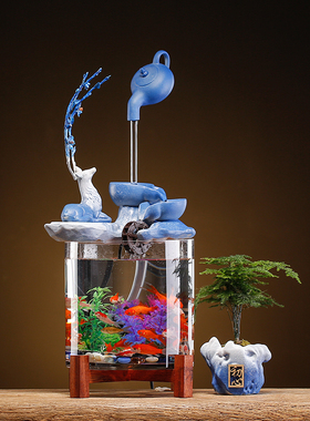 循环流水器生财客厅创意办公室小型鱼缸桌面悬壶招财景观