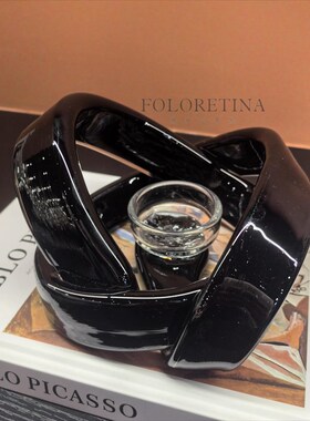 中古侘寂风黑色麻绳设计烛台装饰品样板间茶几台面扭结烛台