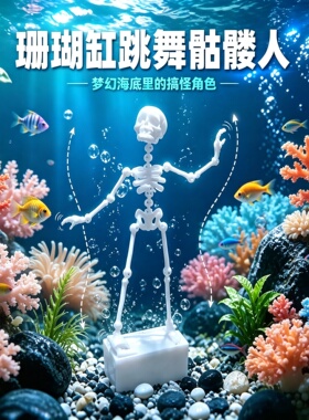 3D打印仿真骷髅鱼缸跳舞摆件