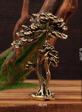 黄铜迎客松松鹤延年摆件 家居办公室工艺品礼品装饰铜器摆件