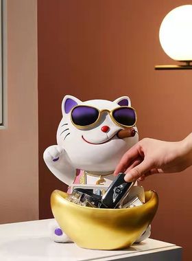 元宝招财猫摆件家用送礼玄关收纳家居发财猫新店铺前台开业礼物