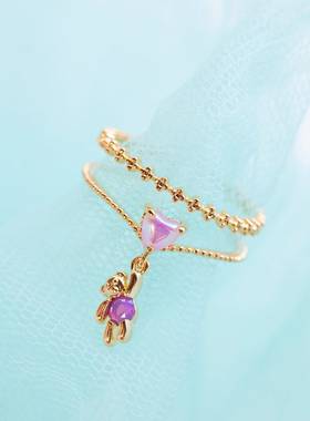 跨境饰品 INS热款彩色锆石戒指小熊爱心花朵蝴蝶指环手饰首饰女