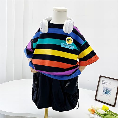 童装男童短袖t恤2025夏季新款宝宝G帅气时髦儿童半袖条纹上衣T恤 - 图3