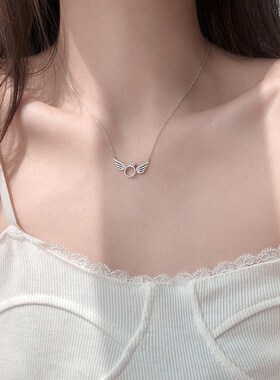 翅膀天使项链女2023年新款潮轻奢小众甜美爱心锁骨链网红气质爆款