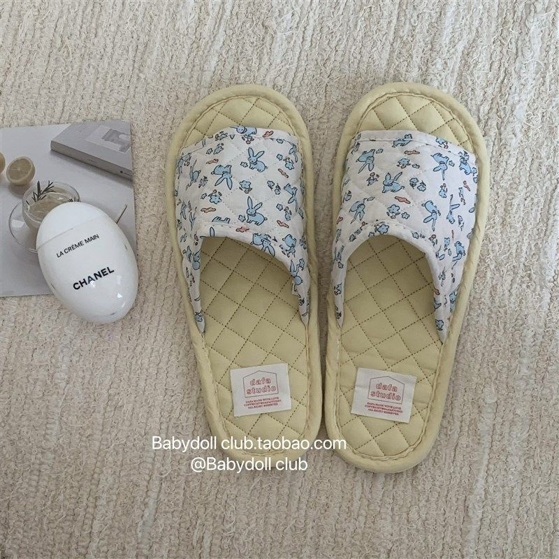 静音超软室内拖鞋~ p布艺拖鞋三层加厚底韩版家居透气可机洗拖鞋 - 图1