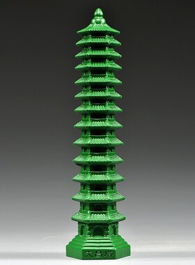 实木绿色木雕刻13层文昌塔摆件木头文昌塔十三层家居办公室装饰品