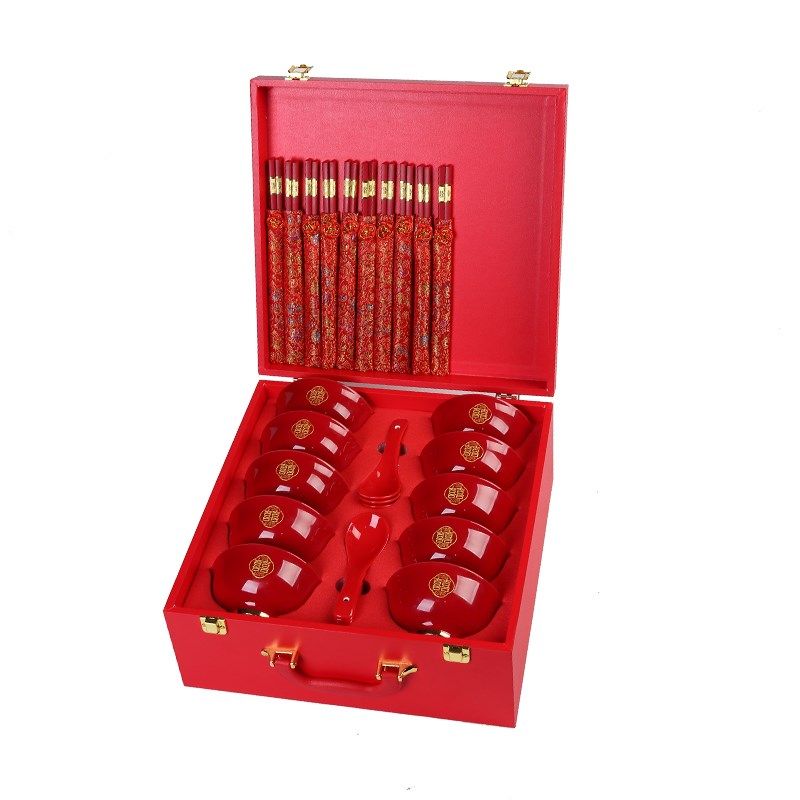 结婚喜碗套装红色一对甜汤碗筷勺礼盒套装新人送闺蜜喜庆结婚用品,淘宝优惠券,粉丝福利购,淘宝优惠卷