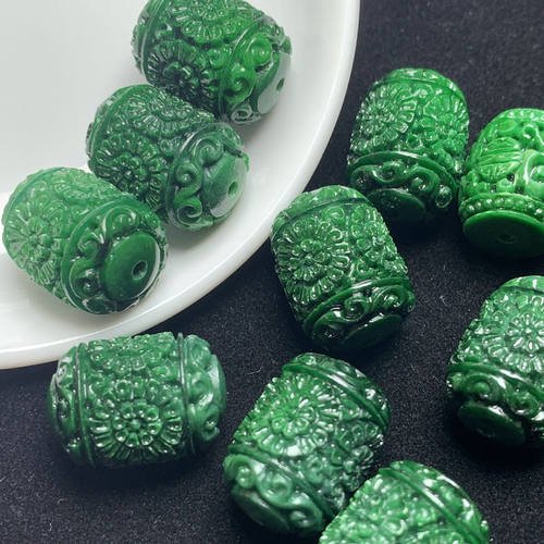 仿翡翠干青雕花桶珠散珠批发 diy雕花古风配饰手链项链耳坠配件 - 图1