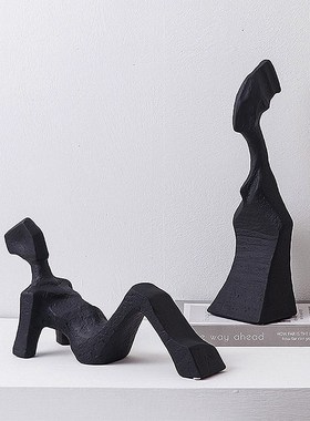 现代侘寂风抽象人物人像雕塑陶瓷装饰品样板间书柜桌面艺术感摆件