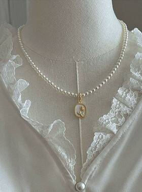 万能扣母贝吊坠珍珠项链轻奢小众锁骨链配饰女设计高级感颈链饰品