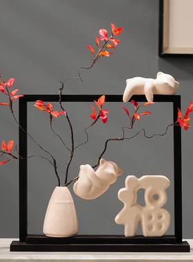 新中式暖居福气熊高端大气装饰品客厅电视柜玄关家居搬家乔迁礼物