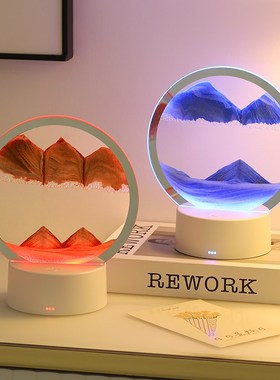 创意流沙画摆件沙漏桌面客厅家居装饰品3d立体小夜灯男女生日礼物