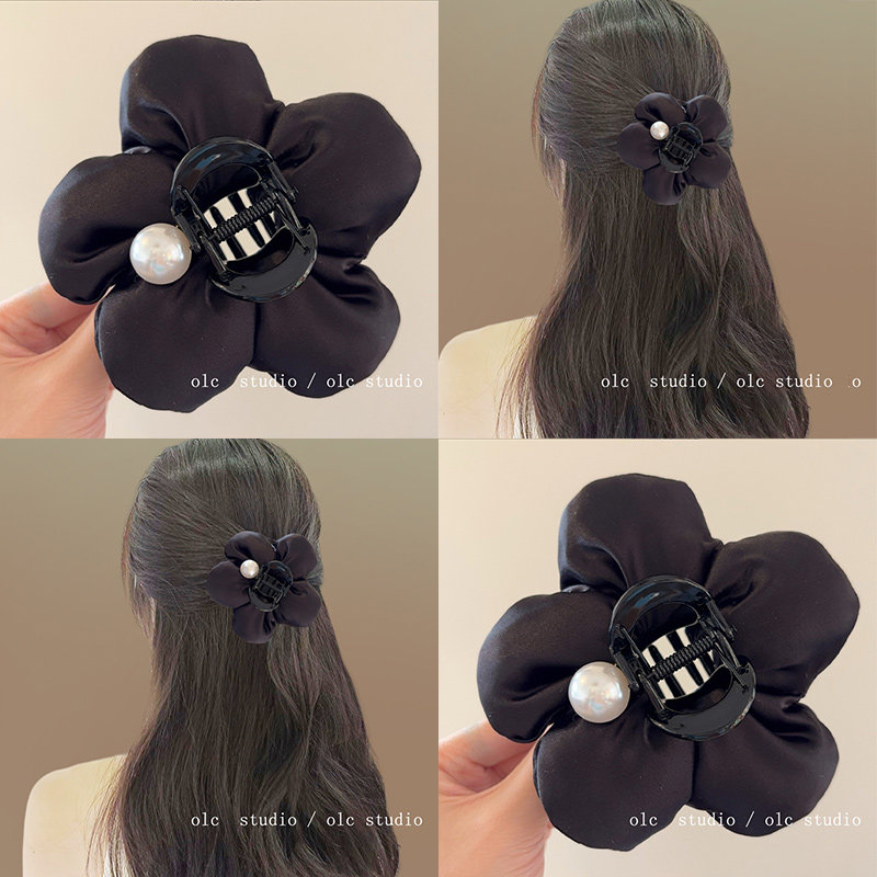 半扎发夹!黑色花朵布艺抓夹!泡芙小号刘海夹头饰新款发饰盘发器,淘宝优惠券,粉丝福利购,淘宝优惠卷