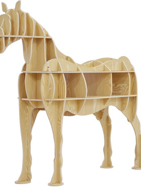 北欧原木马边几 动物造型落地茶几样板房沙发边几 服装店橱窗摆件
