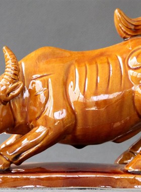 房屋缺角化解陶瓷牛摆件土黄牛卧牛摆设补角镇宅工艺品家居装饰品