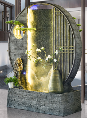 双面水幕墙屏风隔断办公室落地假山流水喷泉摆件庭院角落景观鱼池