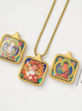 迷你小唐卡吊坠手绘描金