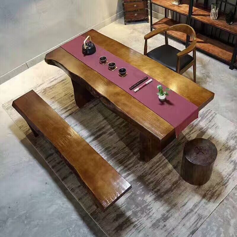 吧台桌老榆木材台面家用写字台松木飘窗板餐桌面大木板定制 - 图1
