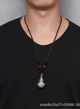 99足银吊坠男纯银葫芦项链空心可