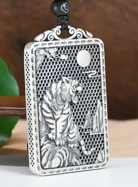 男士霸气老虎头复古生肖虎吊坠纯