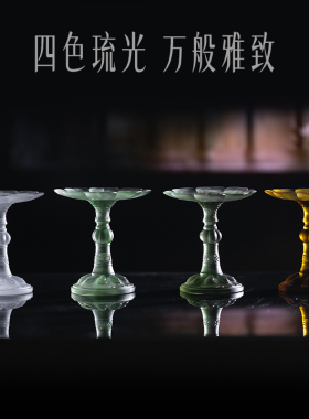 京铜古法琉璃宝莲高足传灯台摆件