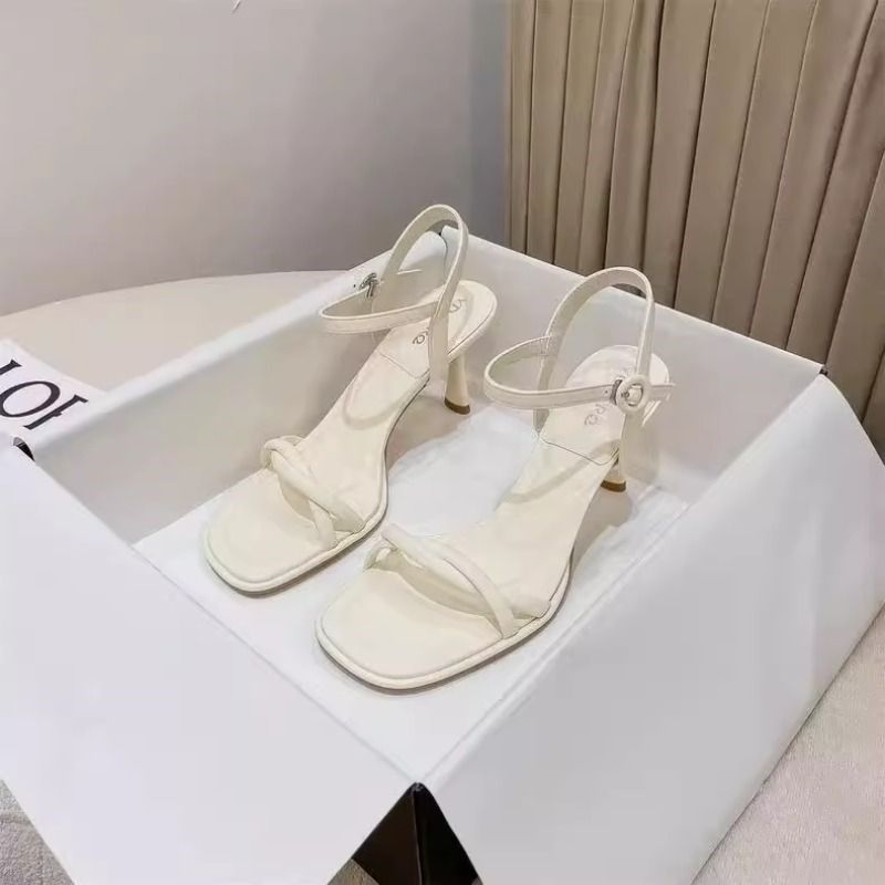 时尚百搭简约凉鞋v女夏2025新款交叉细带露趾高Q跟鞋细12尖头扣带,淘宝优惠券,粉丝福利购,淘宝优惠卷