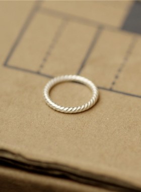 麻花戒指日韩版纯素银手作尾戒y关节小指环麻绳耐看女生简约小大