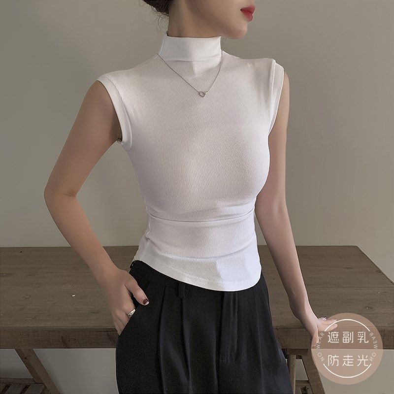 白色螺纹吊带e背心女内搭2025年夏季新款半高领弧形下摆百搭上衣,淘宝优惠券,粉丝福利购,淘宝优惠卷