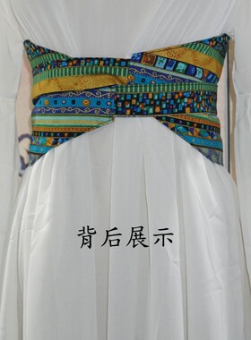 藏族风情c 复古民族风几何波普棉麻腰封国风汉服连衣裙腰带印花