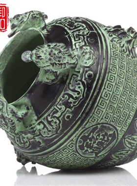 青铜器 金蟾狮头坛 财宝罐招财旺财工艺品储钱罐存钱罐圆罐鼎