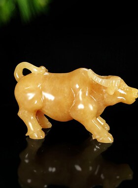 天然米黄玉十二生肖牛工艺品家居客厅玄关办公室桌面玉雕装饰