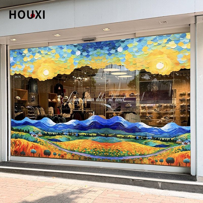 星空油画玻璃贴膜氛围装饰艺术培训橱窗贴纸双面彩色静电无胶贴画,淘宝优惠券,粉丝福利购,淘宝优惠卷